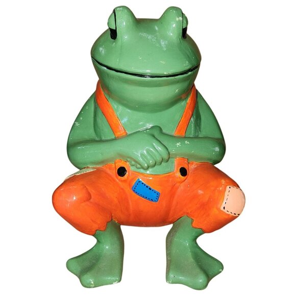 Vintage Arnel's? Frog Overalls Hands Stomach Ceramic Figure Signed Jimmie Nell - Picture 1 of 10